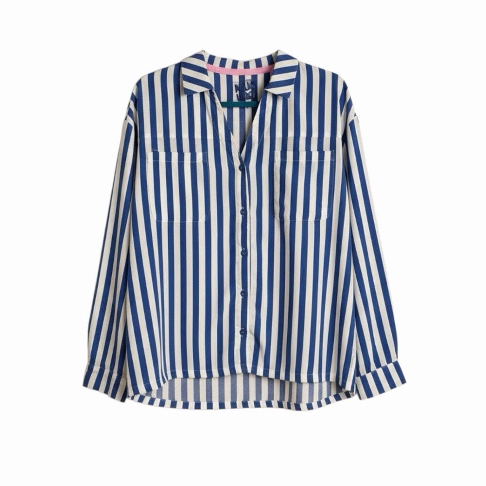 Muk Luks Button Front Shirt Top Blouse Stripe Womens Blue White M